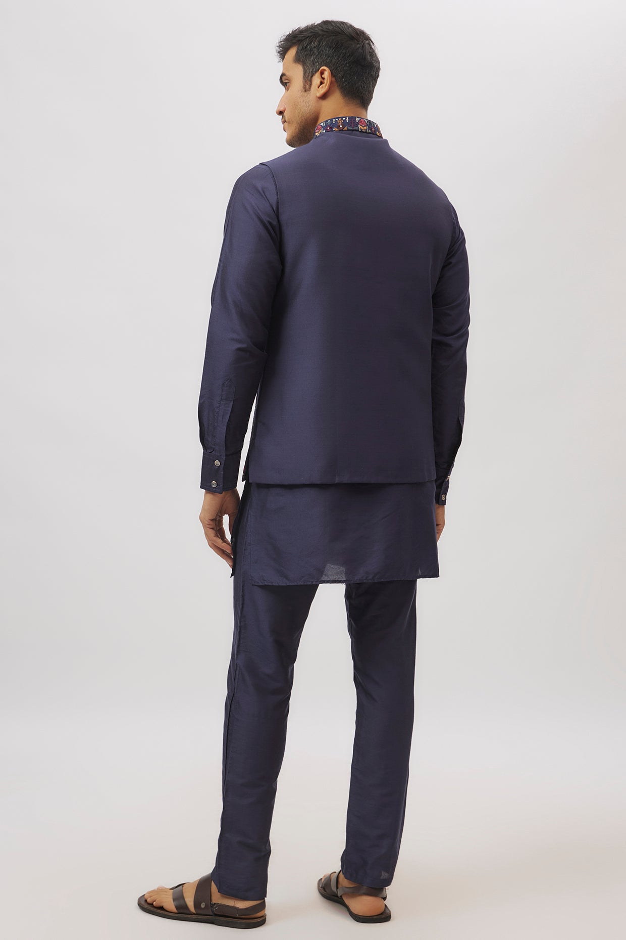 Navy Blue Embroidered Jacket Kurta Set image 2