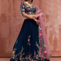 Peacock Blue Floral Lehenga Set image 0