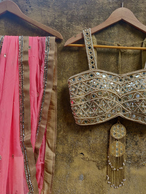 Peach Chiffon Saree with Mirror Bustier image 2