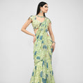 Highlighted Pre Stitched Peacock Saree Paired with Printed Highlighted Peacock Blouse image 0