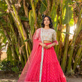 Coral Flair Sleeve Georgette &amp; Net Embroidered Lehenga Set image 0