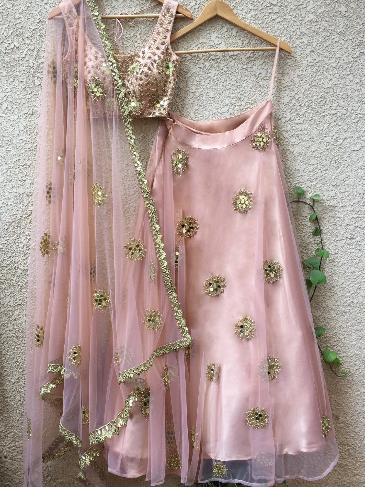 Blush Pink Mirror Work Lehenga - Custom image
