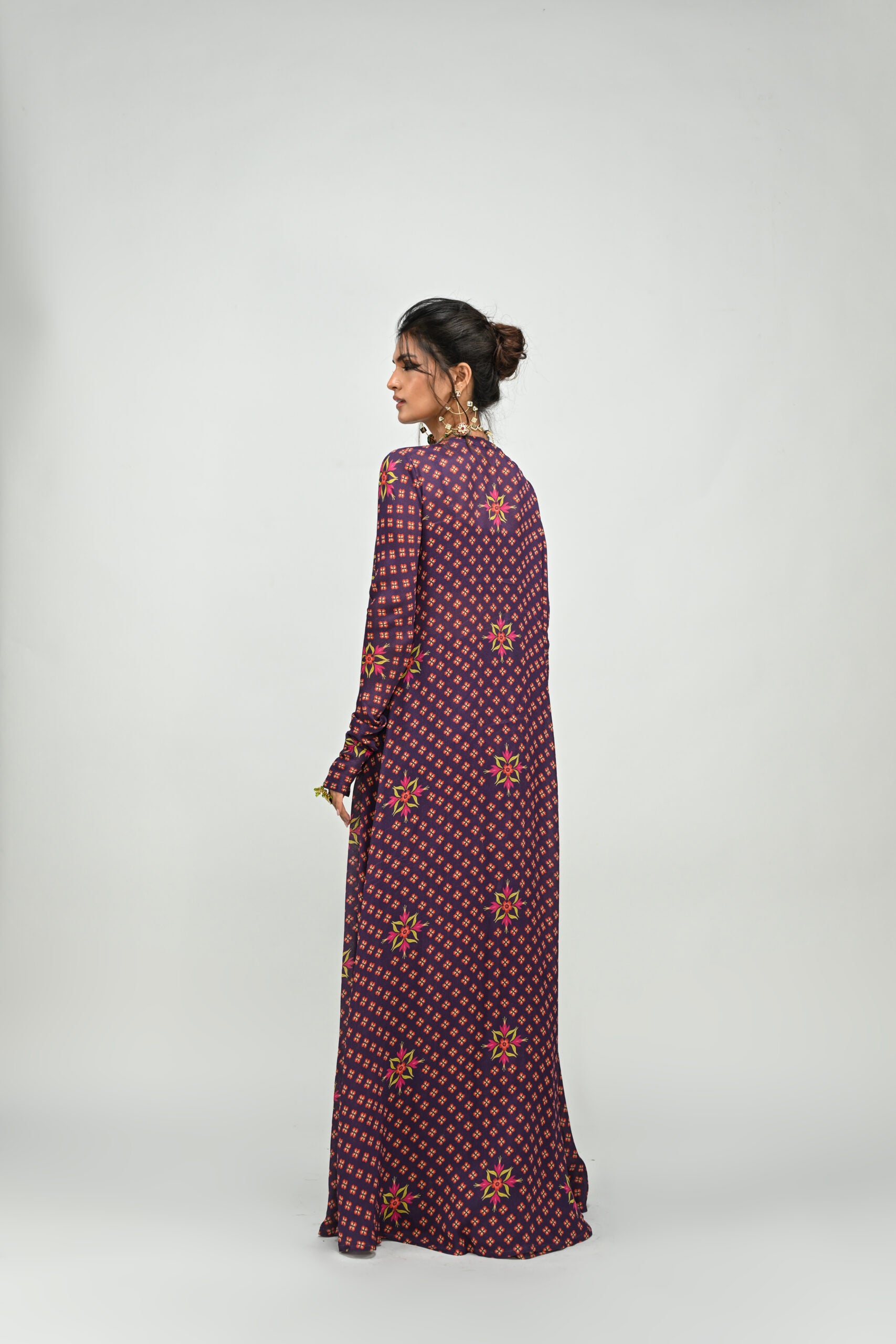 Plum Highlighted Sharara and Long Jacket Set image 4