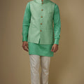 Mint Green Jacquard Jacket Kurta Set image 0