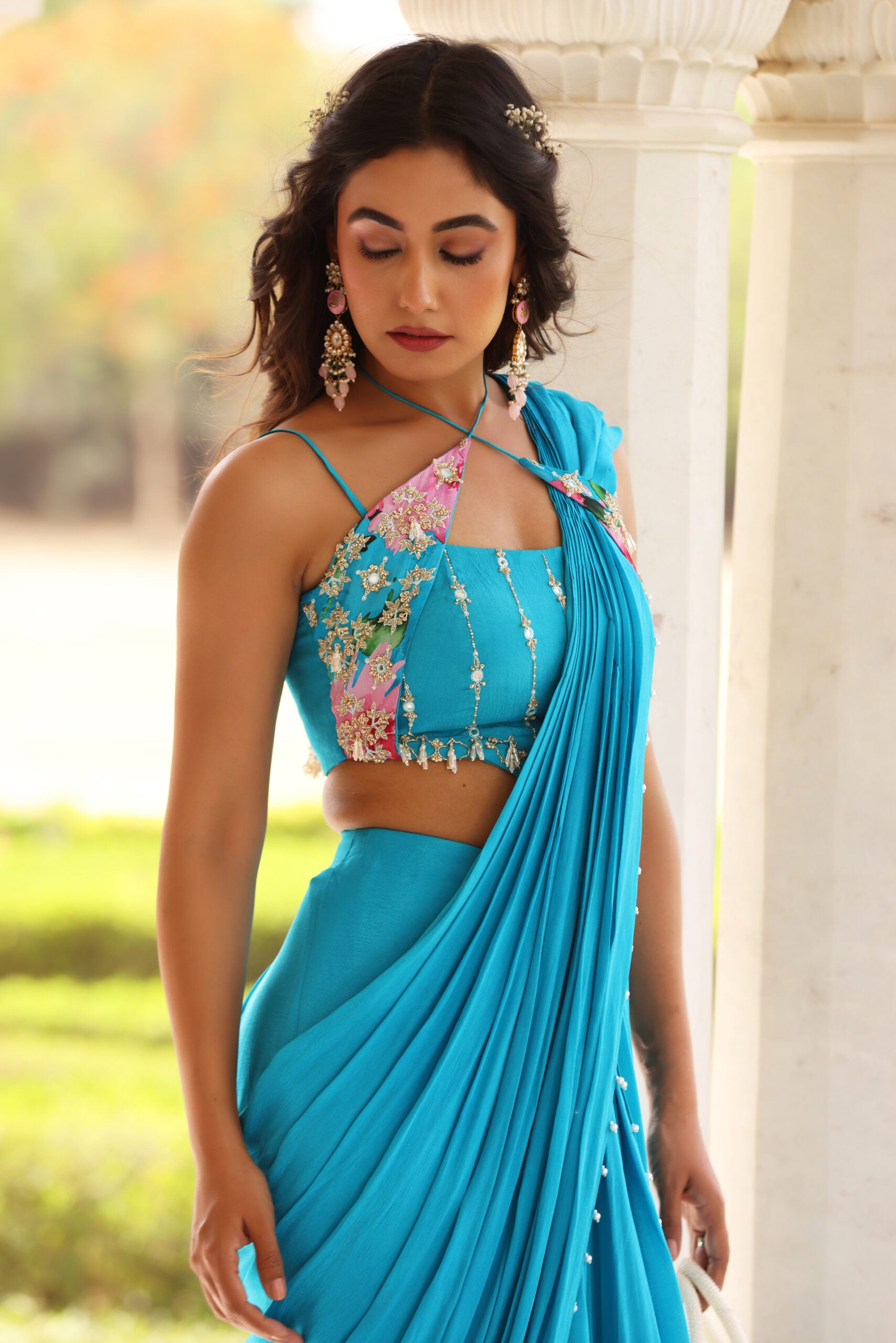 Pearl Detail Drape Saree image 6