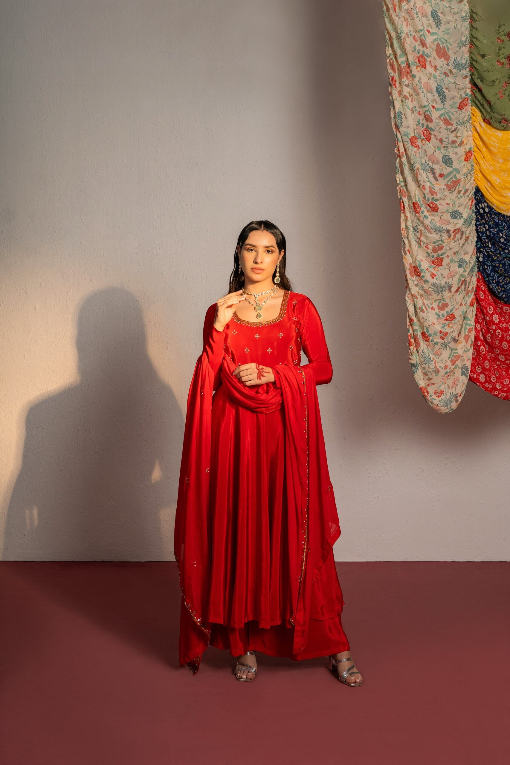 Red Embroidered Anarkali Suit Set - Custom image