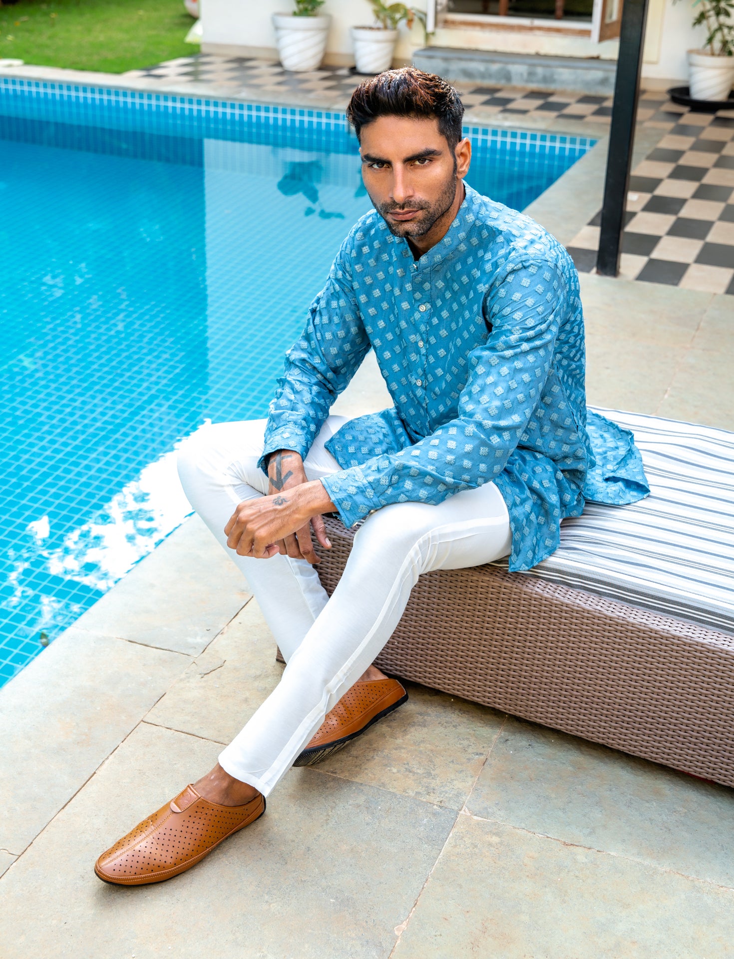 Blue Embroidered Kurta Set image 3