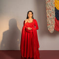 Red Embroidered Anarkali Suit Set image 0