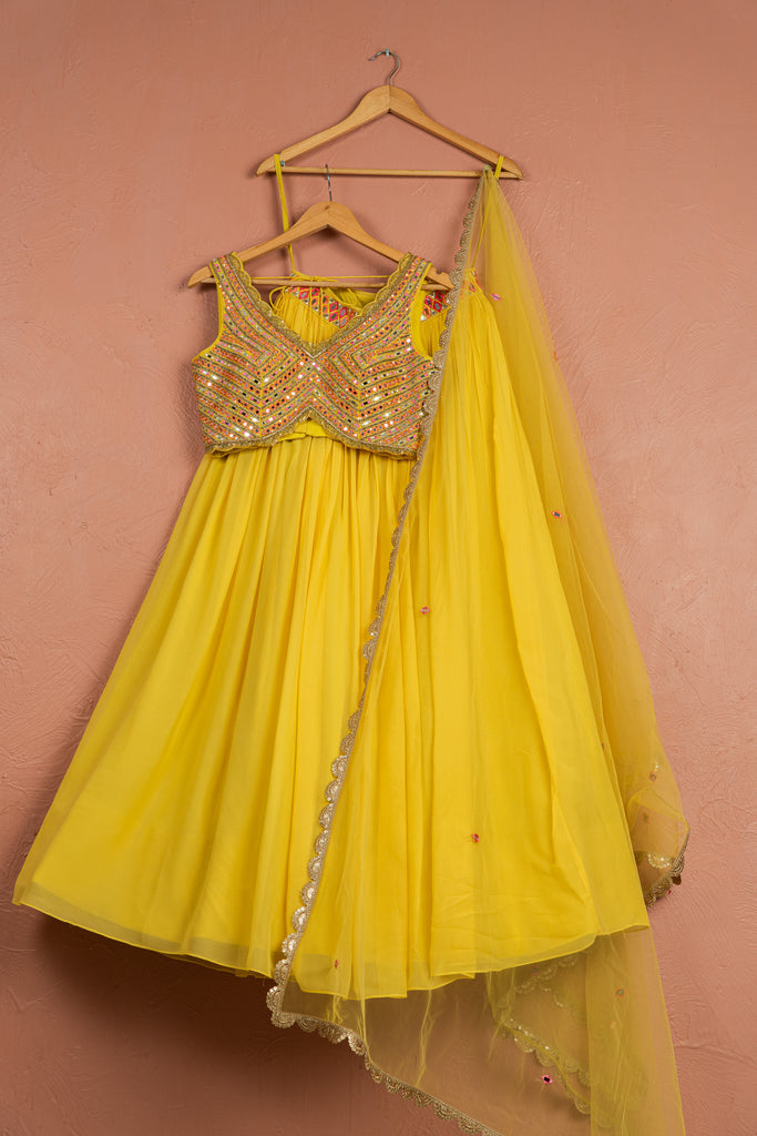 Bumblebee Yellow Lehenga With Colored Blouse image 0