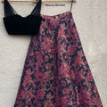 Black Velvet Blouse with Hot Pink Skirt image 0