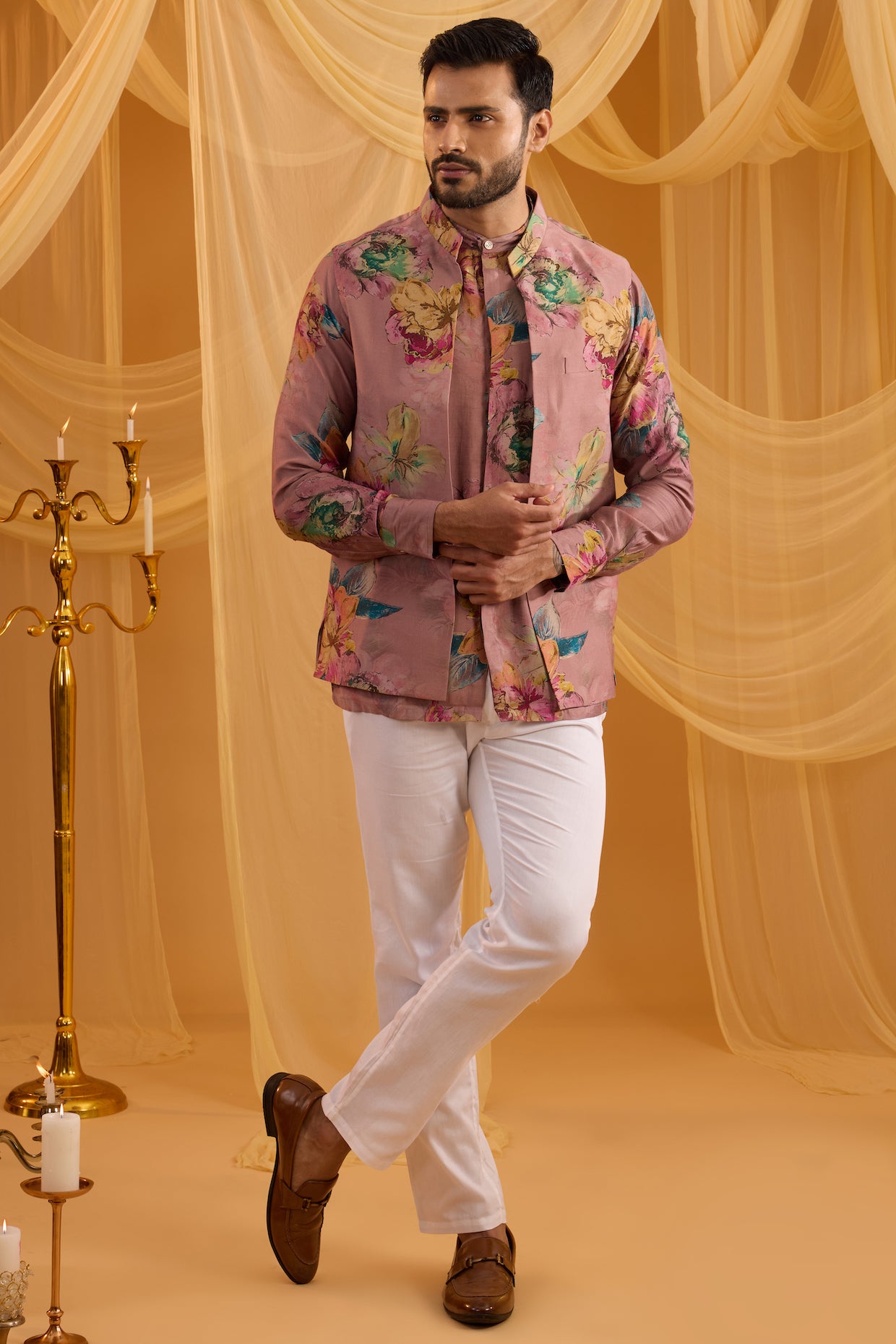 Lilac Floral Print Indowestern Set - S image