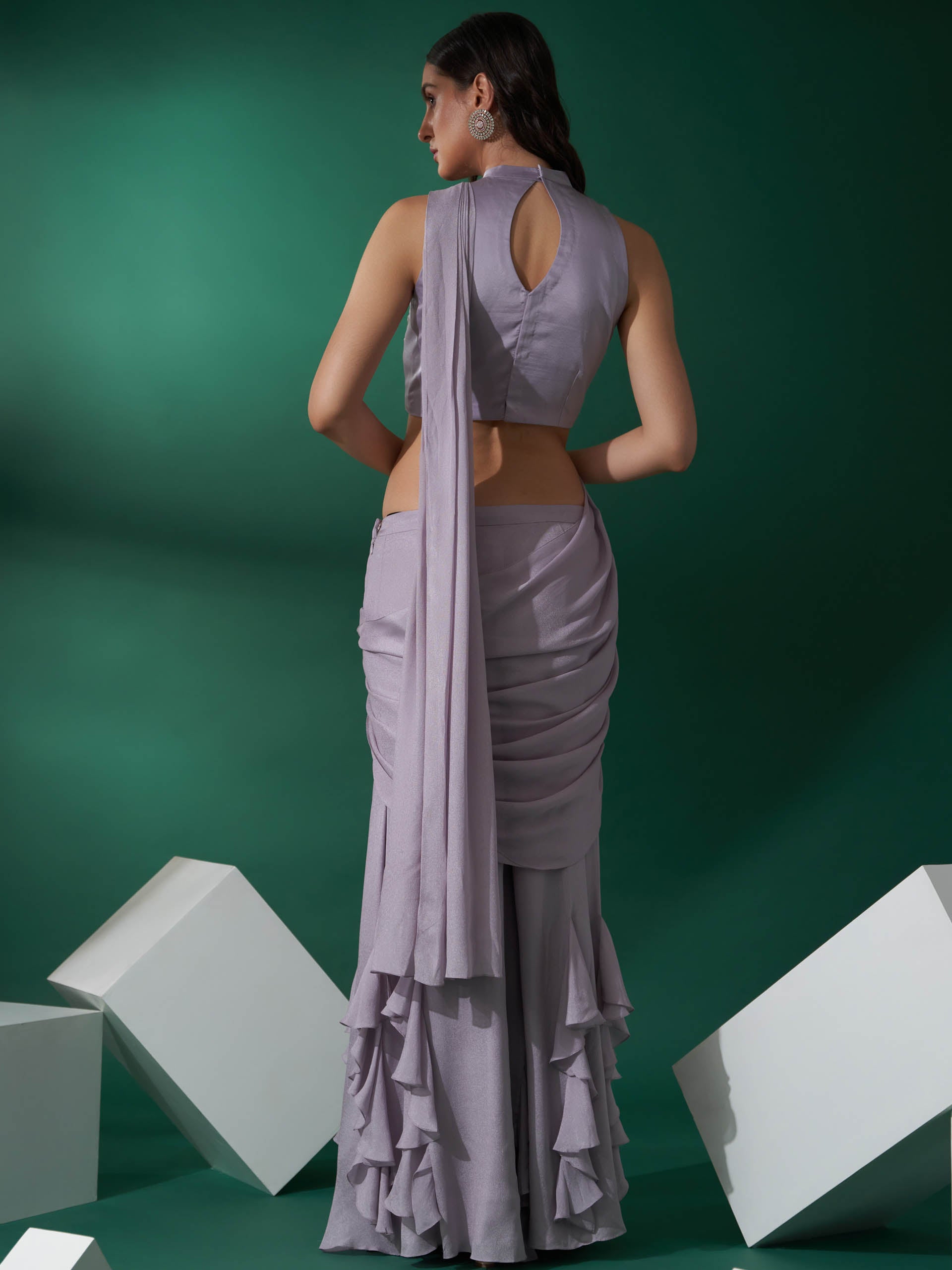 Lilac Pre Draped Pant Saree Set image 2