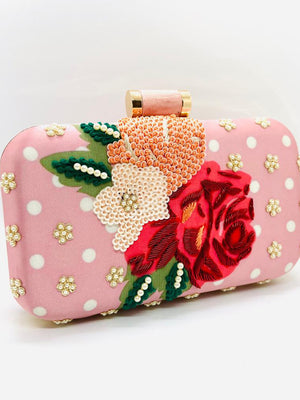 Floral Embroidered Clutch - Pink image