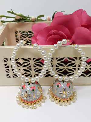 Pearl Hoop with Meenakari Jhumka image