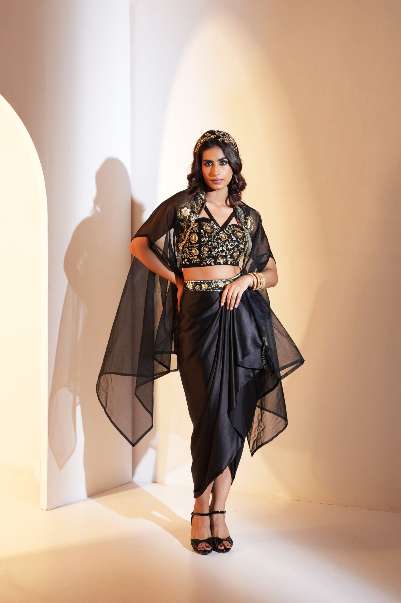 Aria Drape Skirt with Bustier and Cape image 0