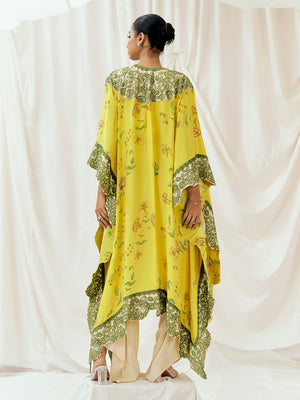 Bright Yellow Printed Embroidered Kaftan Set image 2