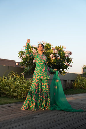 Elevated Pine Green Gharara Set - Custom image