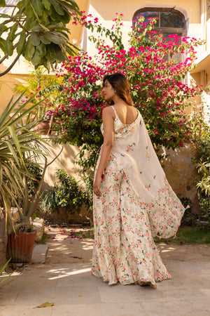 Off-White Crepe Georgette Embroidered Co-Ord Set image 2