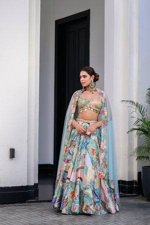 Gardenia Highlighted Lehenga Set Paidawn With Highlighted Blouse And Applique Dupatta image 12