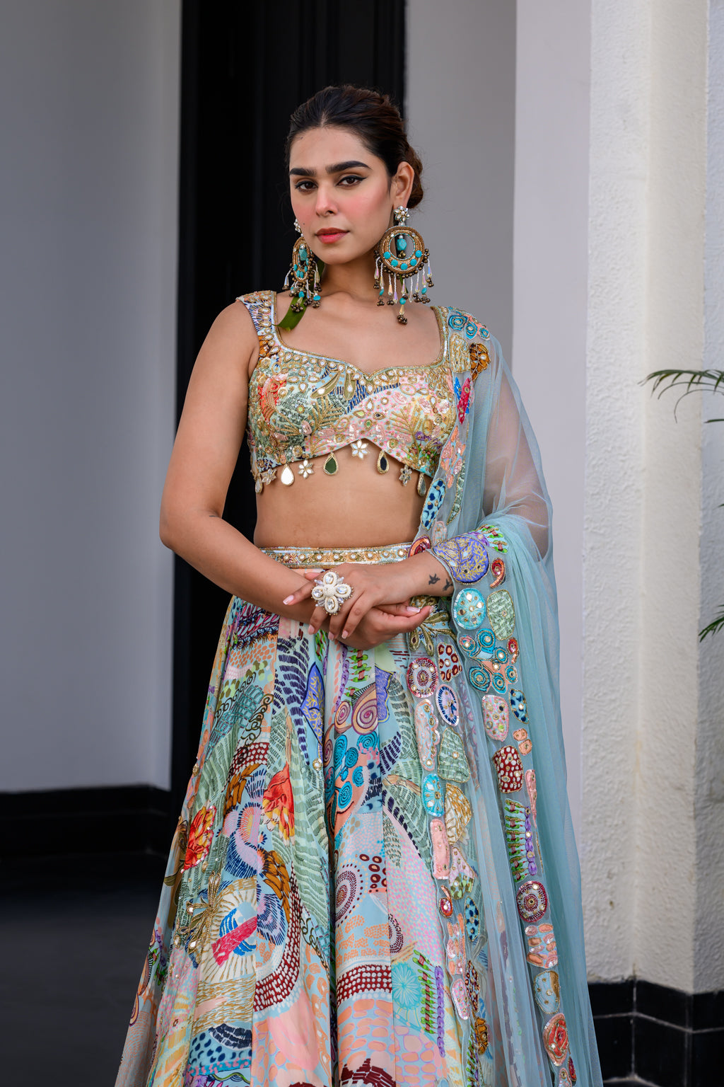 Gardenia Highlighted Lehenga Set Paidawn With Highlighted Blouse And Applique Dupatta image 7