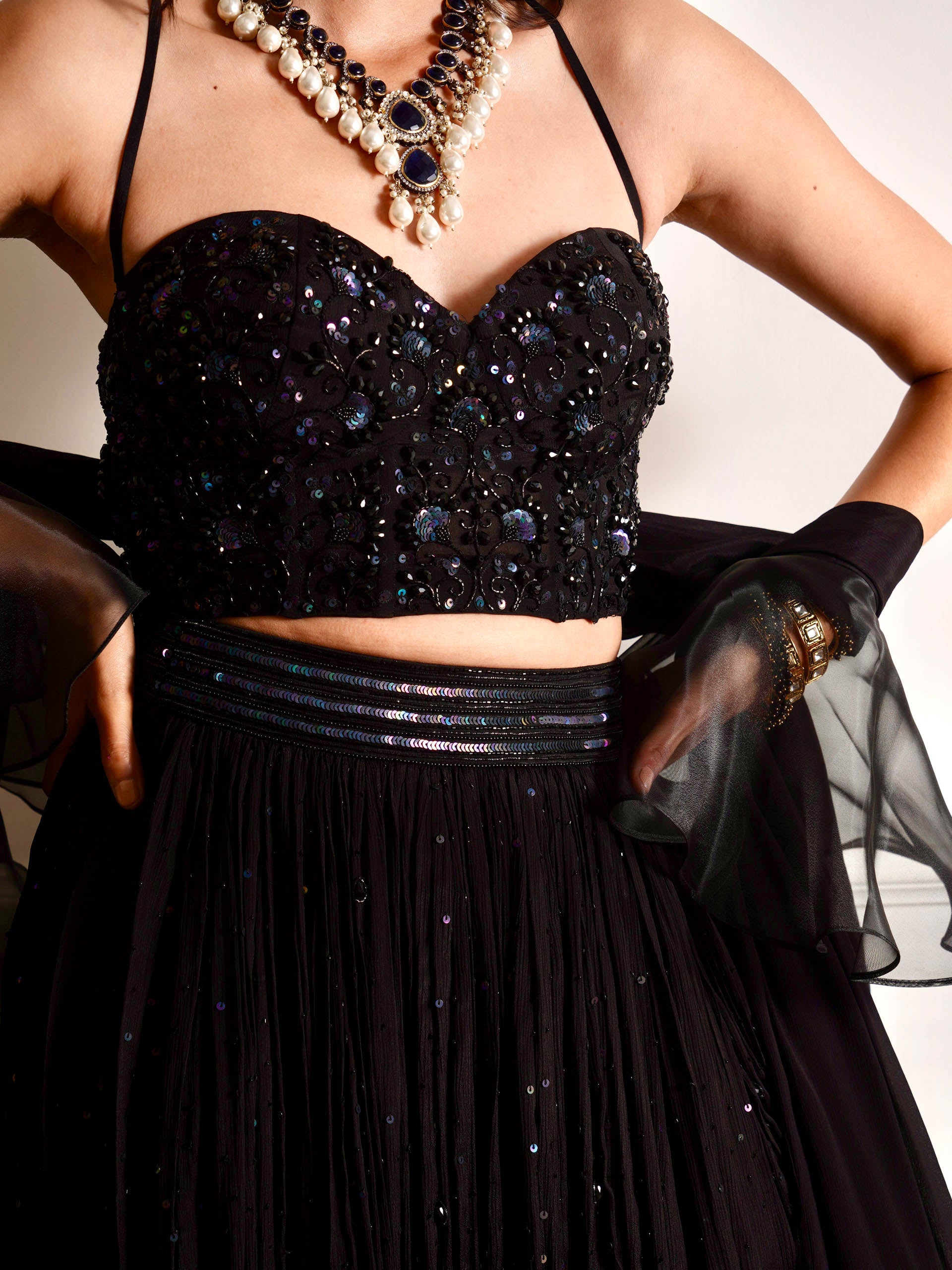 Black Evaa Corset Lehenga Set image 7