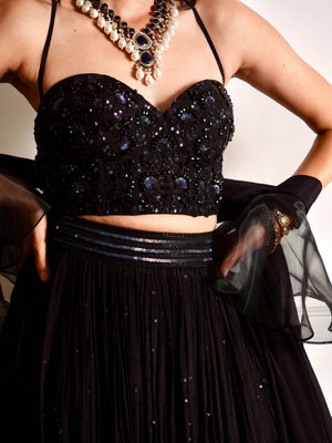Black Evaa Corset Lehenga Set image 7