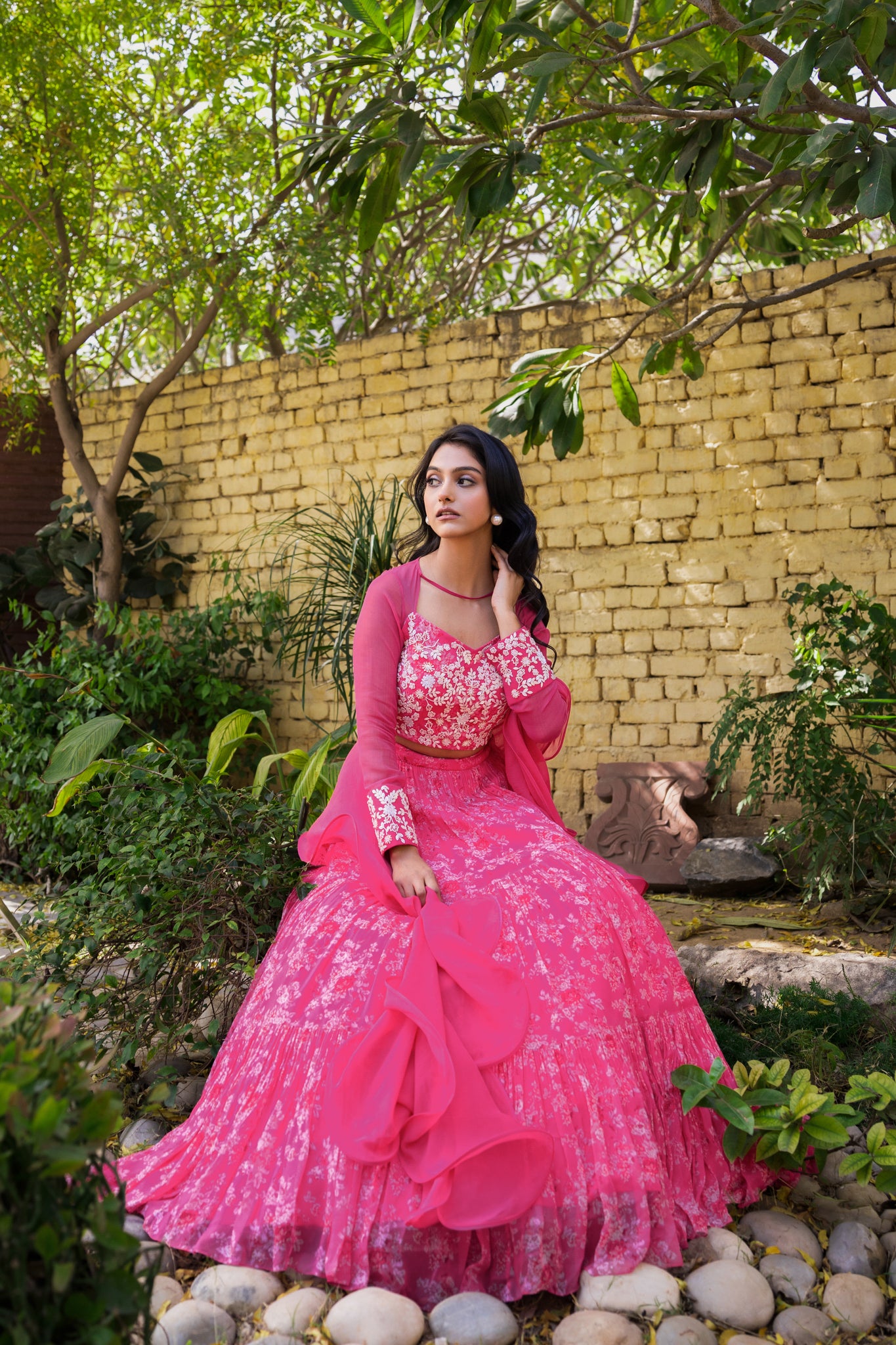 Pink Georgette &amp; Net Layered Lehenga Set image 7