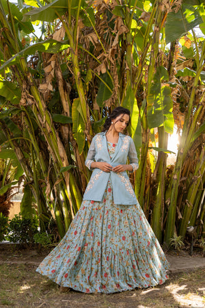 Light Blue Georgette Printed Lehenga Set image 9