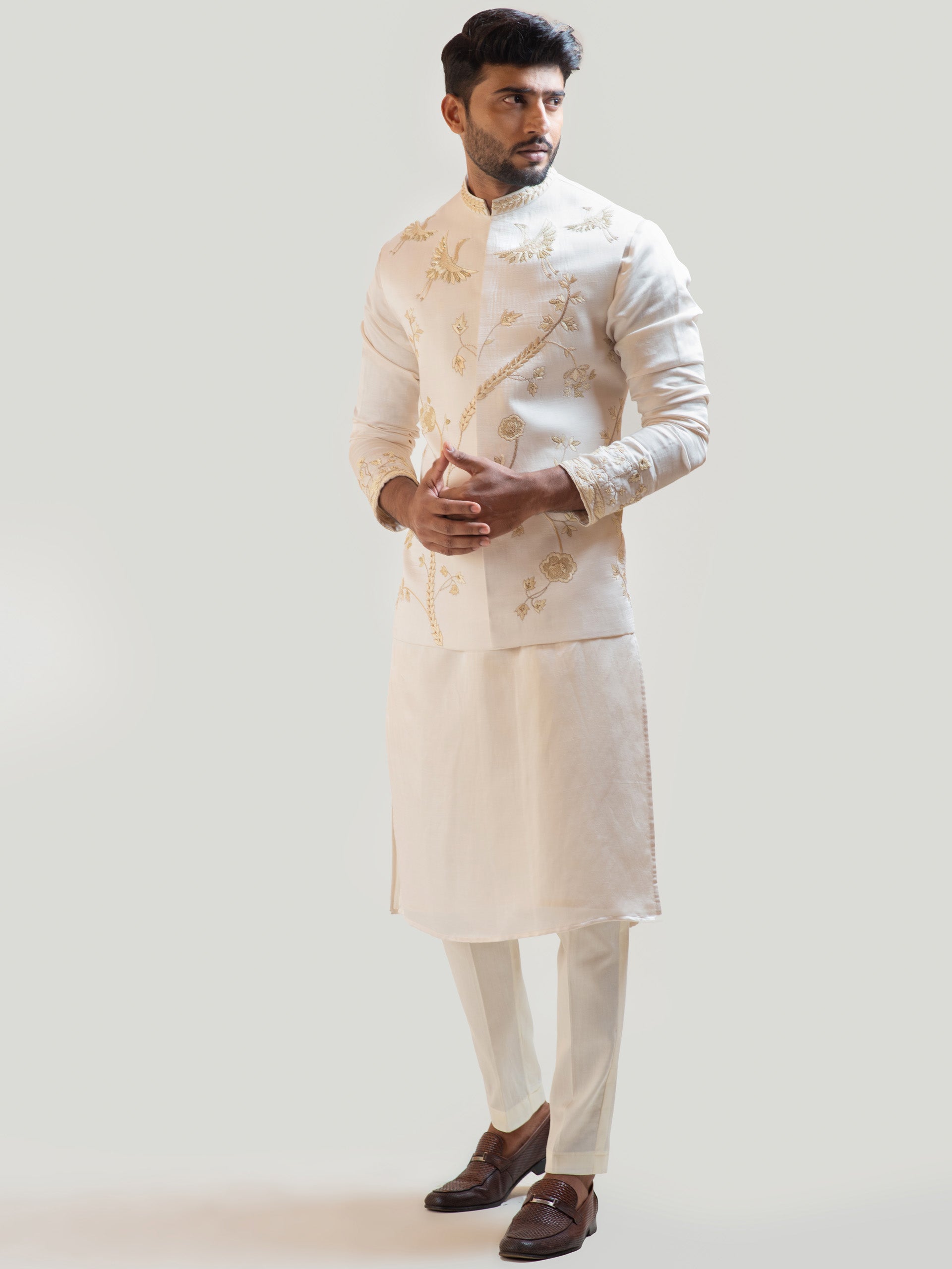 Cream Paradise Nehru Kurta Set image 1