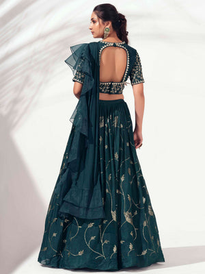 Bottle Green Embroidered Lehenga Set image 3