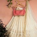 Ivory Sequin Starlight Lehenga with Pink Zardosi Blouse Set image 0