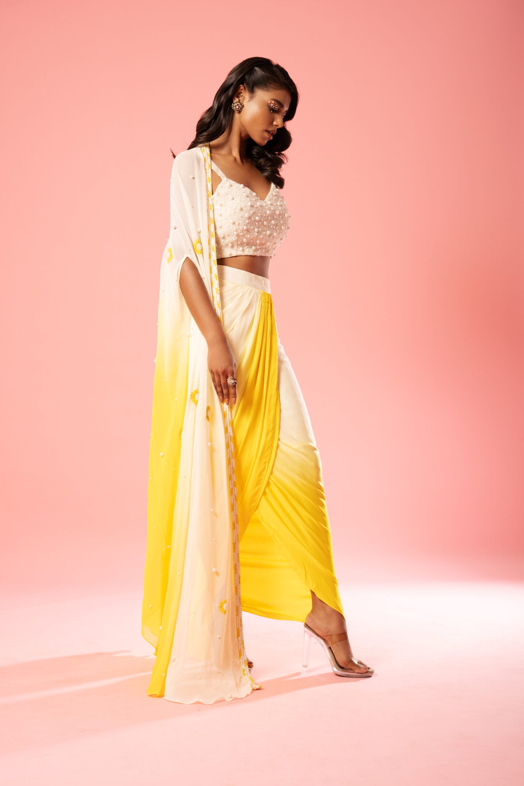 Ivory And Sunshine Yellow Co-ord Dhoti Set image 2