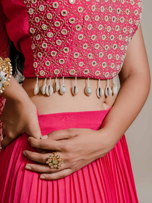 Fuchsia Pink Mirror Lehenga Set image 1