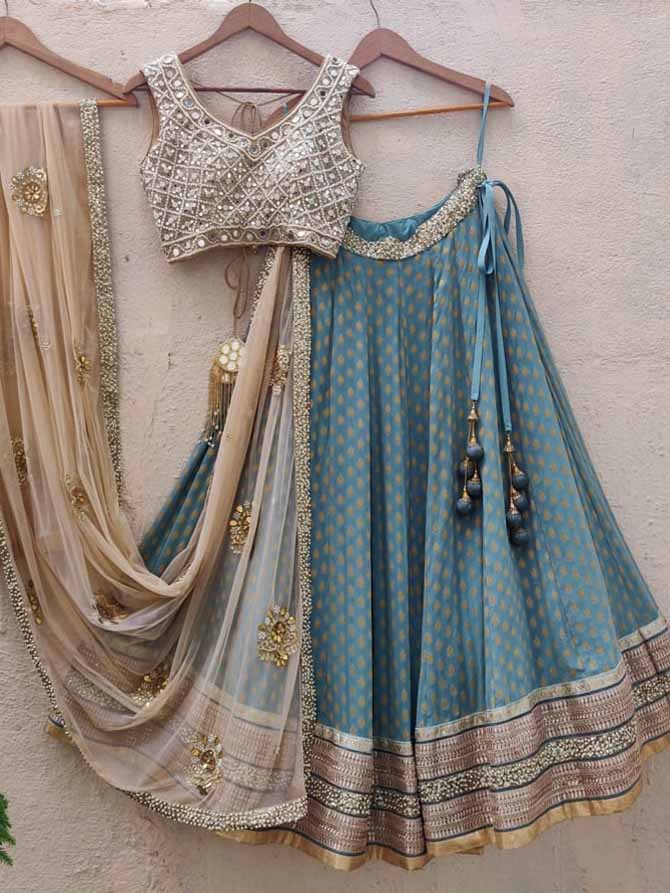 Blue and Nude Lehenga Set image 0