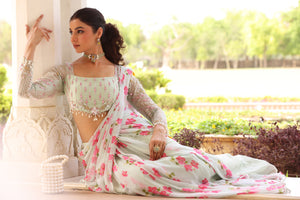 Floral Printed Pre-Drape Saree image 18