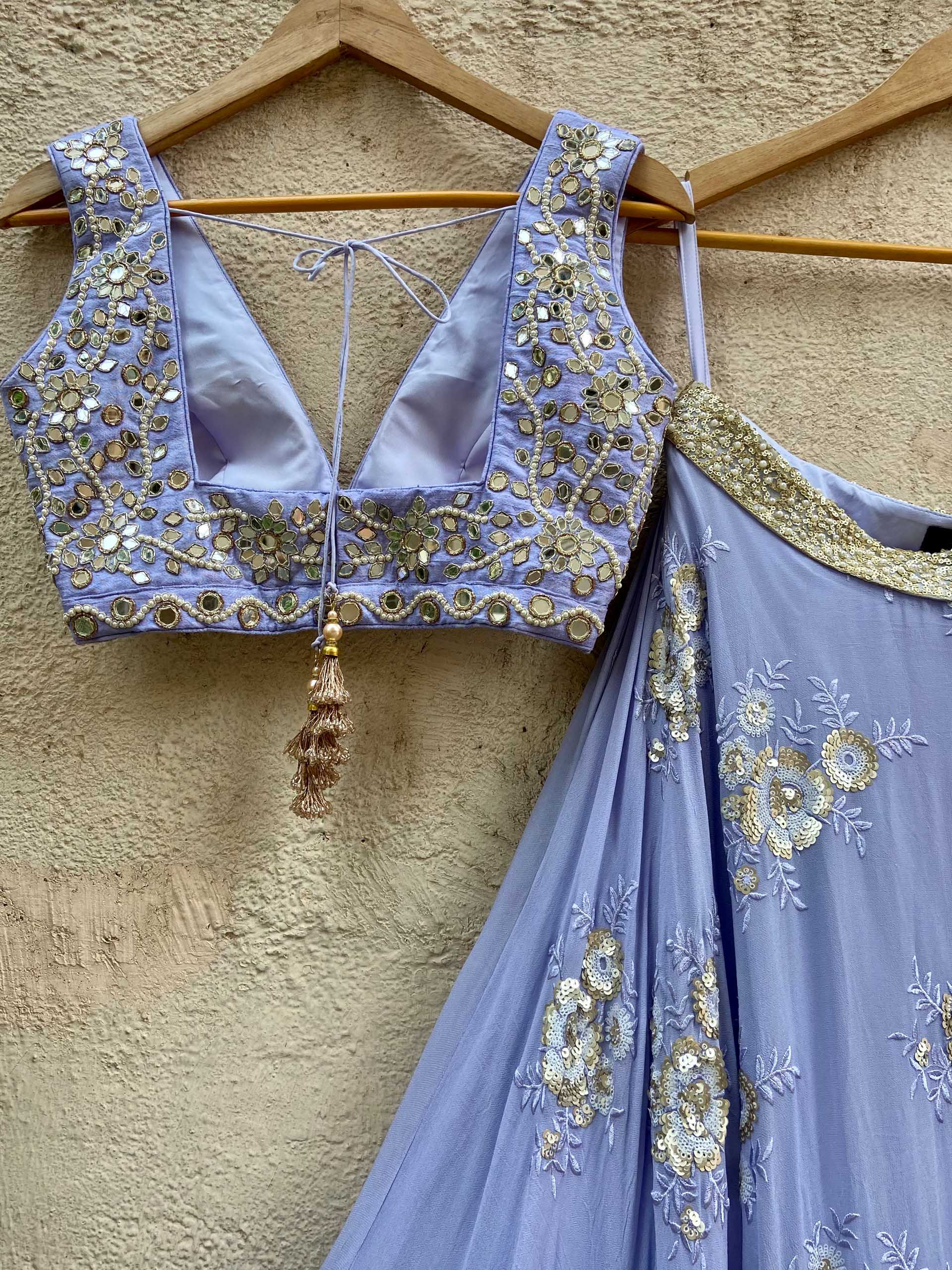 Periwinkle Blue Butti Lehenga Set image 3