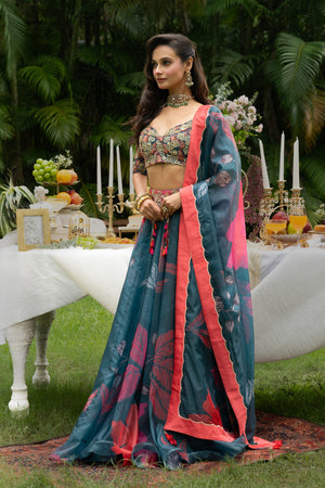 Teal Glow Ghagra Set - L image