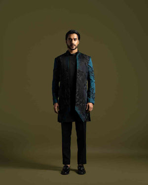 Teal and Black Achkan Set image 0