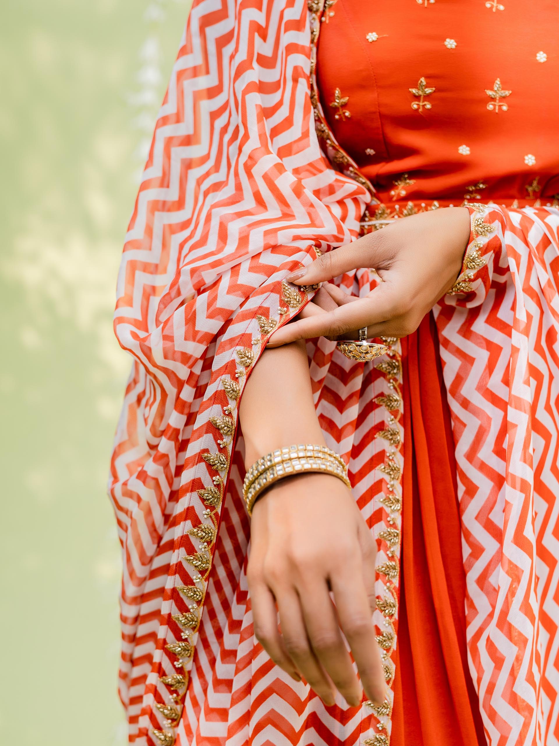 Red Orange Anarkali Set with Contrast Dupatta image 4
