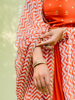 Red Orange Anarkali Set with Contrast Dupatta image 4