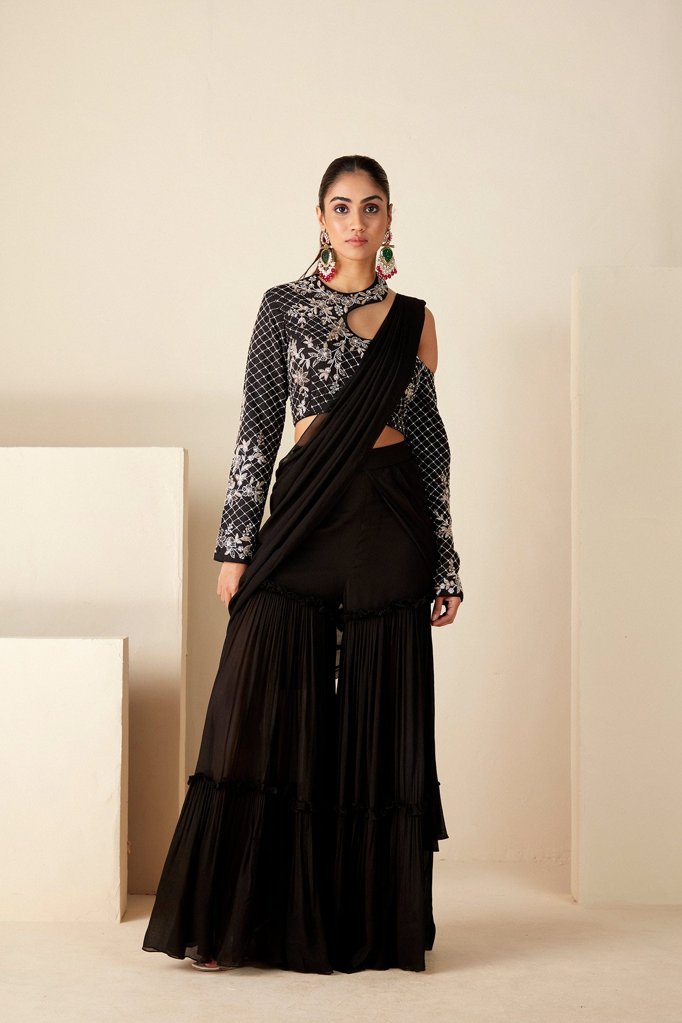 Black Georgette Pant Saree image 1
