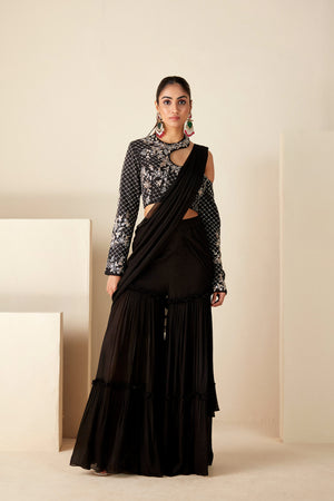 Black Georgette Pant Saree image 1