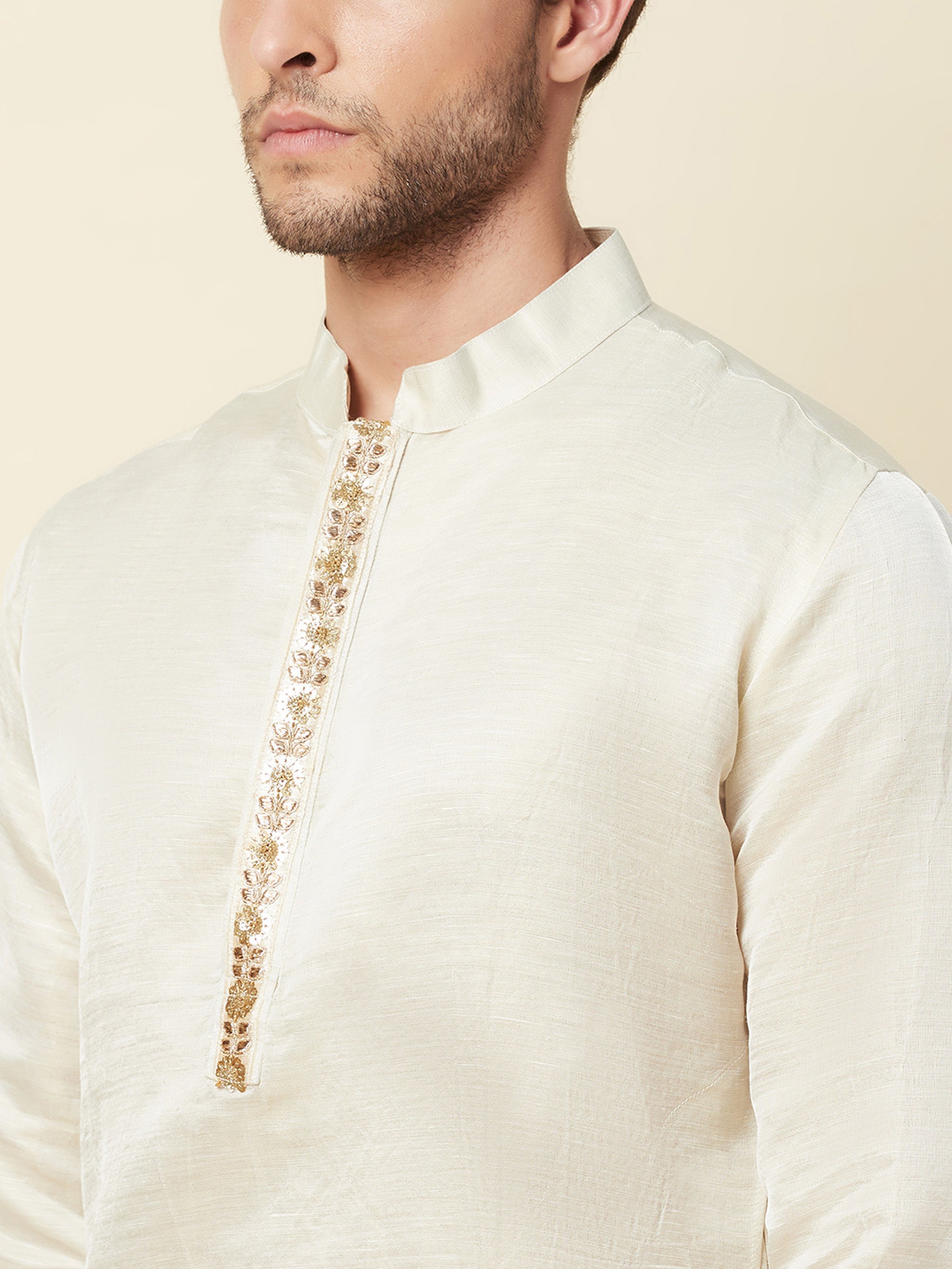 Cream Linen Kurta image 1