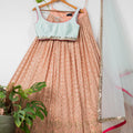 Apricot Peach and Aqua Lehenga Set image 0