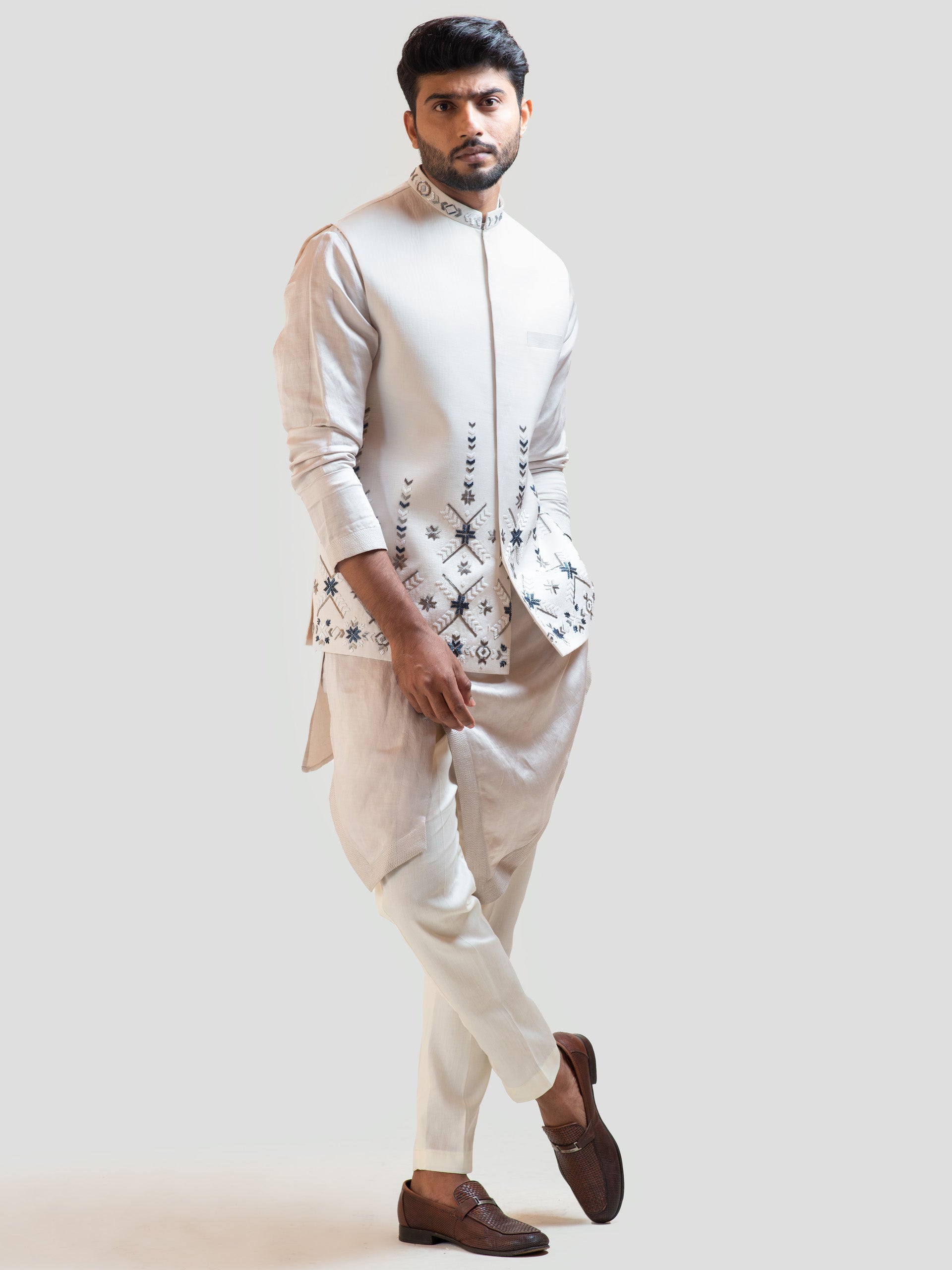 Cream Phulkari Nehru Jacket image 0