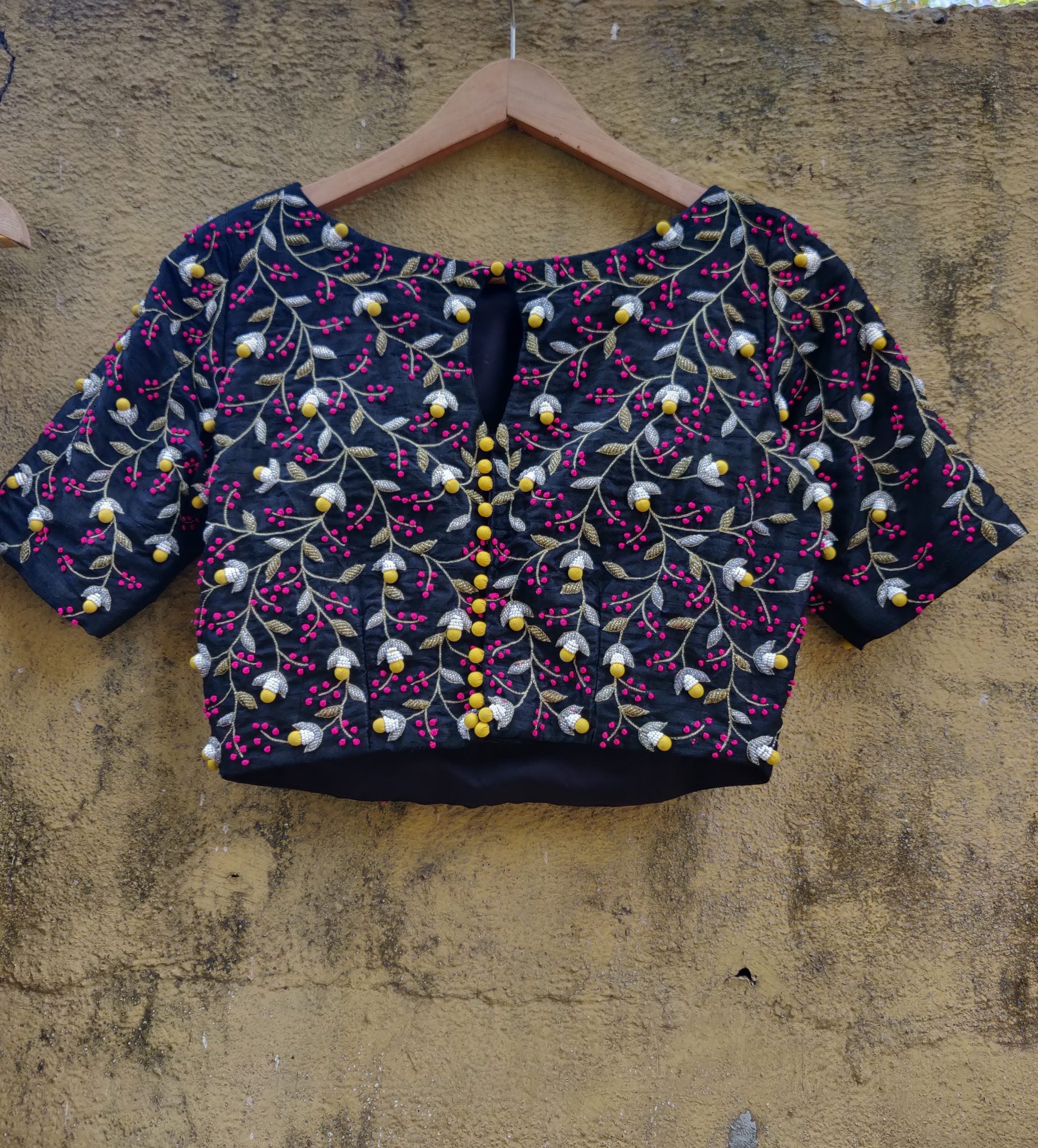 Black Ruffle Sari with Black Embroidered Blouse image 2