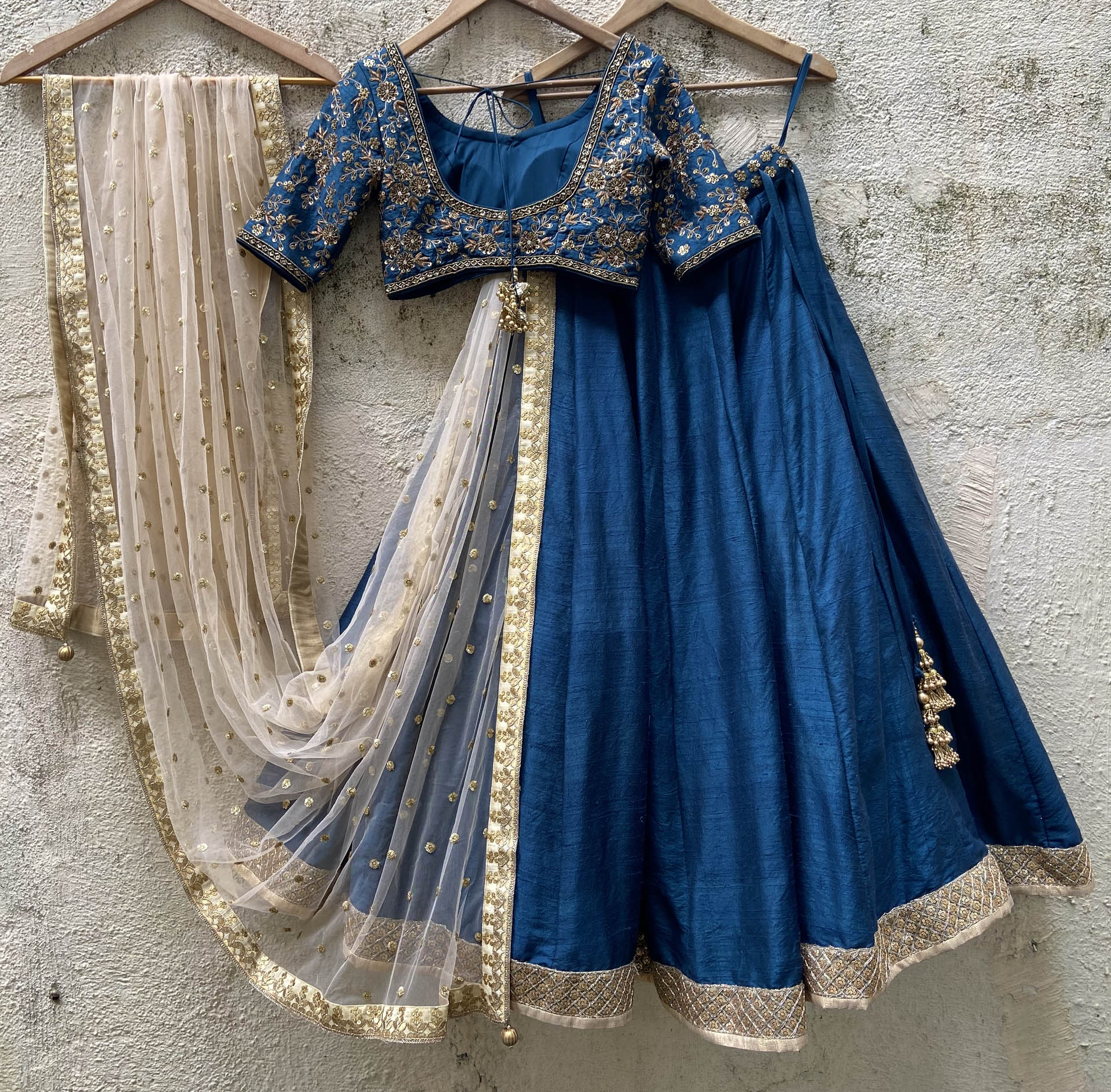 Peacock Blue Embroidered Lehenga Set image 3