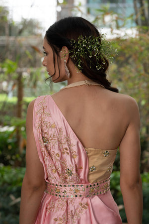 Pink Saanjh Drape Saree Set image 4