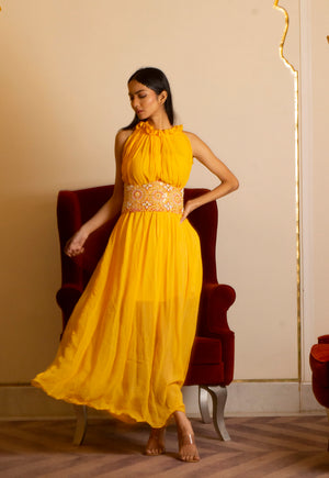 Yellow Dress With Corset Belt image 3