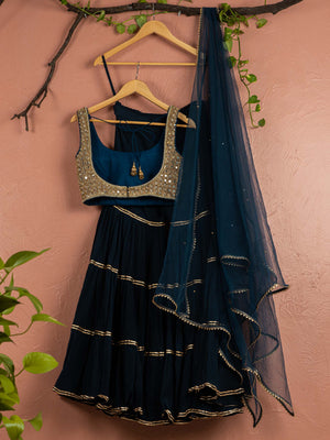 Midnight Blue Layered Mirror Sharara Set image 3